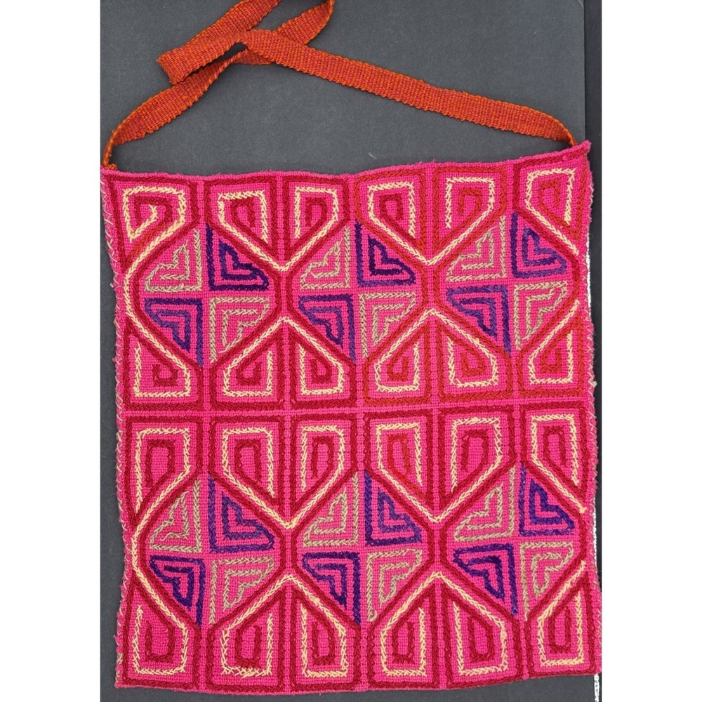 Vintage Large Mexican Hand Woven Embroidered Wool Purse Bag Colorful